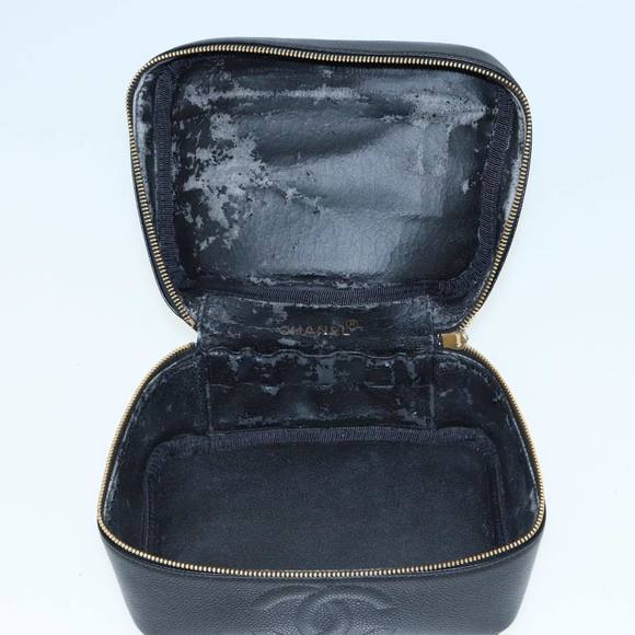 CHANEL COCO Mark Vanity Cosmetic Pouch Caviar Skin Black CC Auth yb640 - Picture 15 of 16
